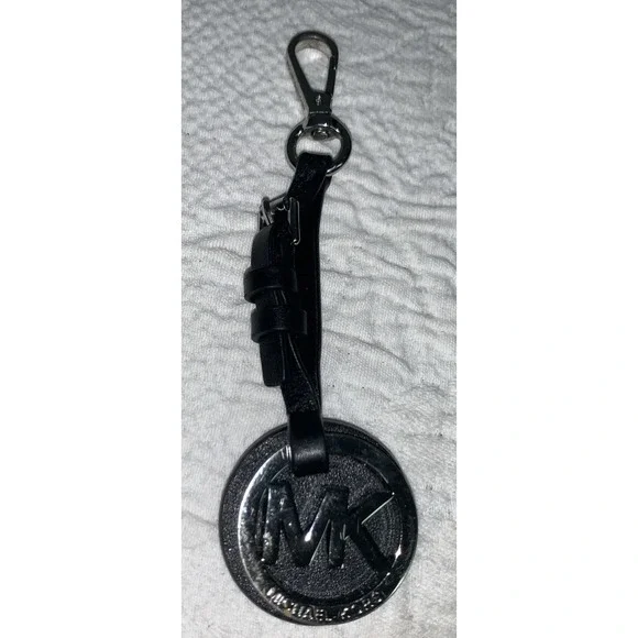 Michael Kors Silver And Black Leather Bag Charm, Preowned Clip - Picture 2 of 5